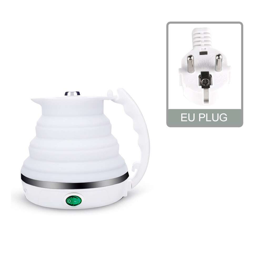 Bouilloire électrique colorée 600ML grande capacité bouilloire pliante Portable et pliable bouilloire électrique pour sortant et voyage: White EU plug