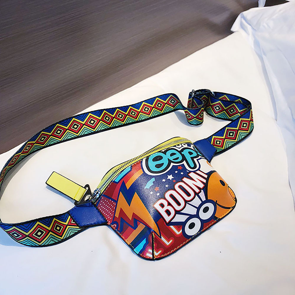 Vrouwen Borst Zak Kleurrijke Taille Verpakking Schoudertas Mode Graffiti Gedrukt Brede Schouderriem Messenger Bag Zipper Pouch