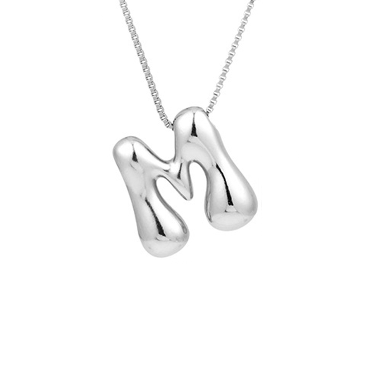 Delicate Chunky Balloon 26 Letter Necklace Bubble Initial Alphabet Pendant Box Chain Choker Stainless Steel Gold Plated Jewelry: Light Yellow Color