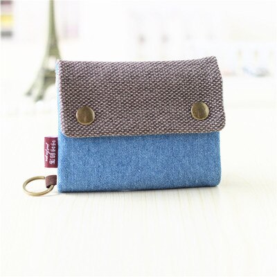 Cute Three Layer Folded Manual Canvas Wallet Bag With Multi Card Holder Multifunction Coin Purse: Gray Blue
