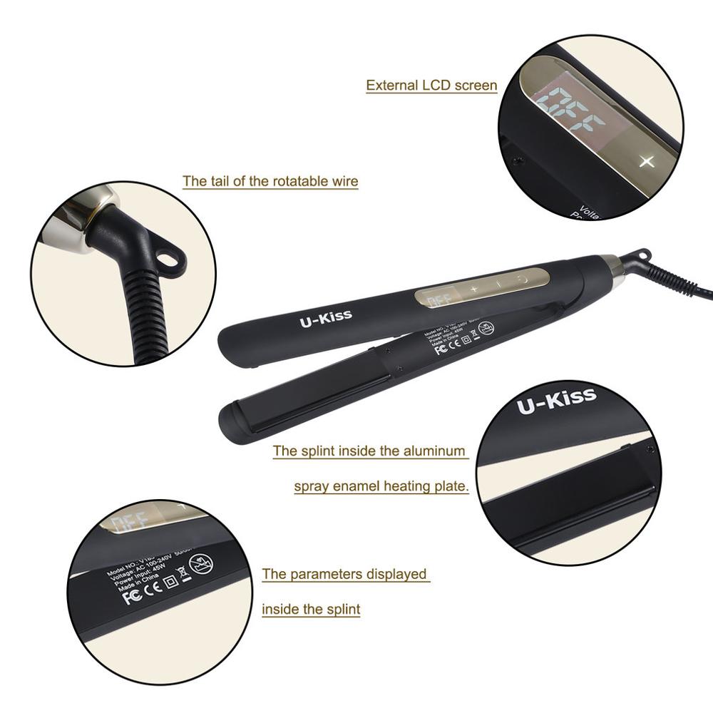U-Kiss Ultra Thin Digital LCD Display Screen Titanium Plate Swivel Cable Traightening Curling Touch Screen Hair Straightener