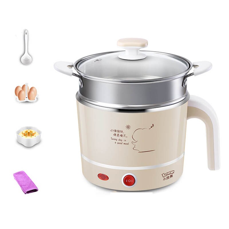 Kbxstart 220V Multifunction Electric Cooking Pot Skillet Noodles Rice Cooker Thermal Insulation 1.2L Mini Pot Cooker