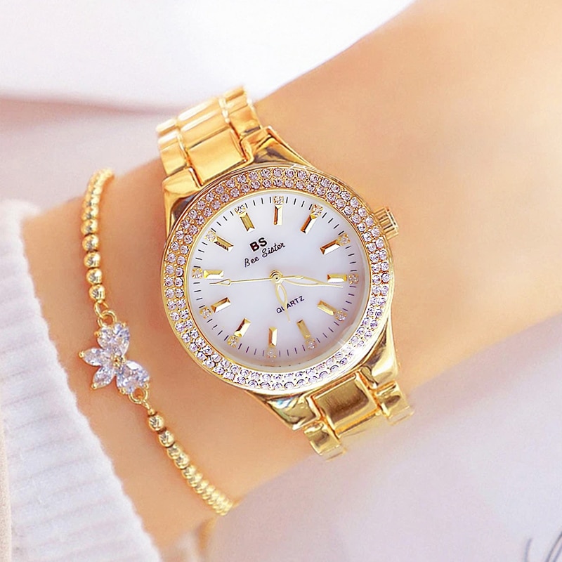 2022 Gold Ladies Wrist Watches Dress Watch Women Crystal Diamond Watches Stainless Steel Silver Clock Women Montre Femme