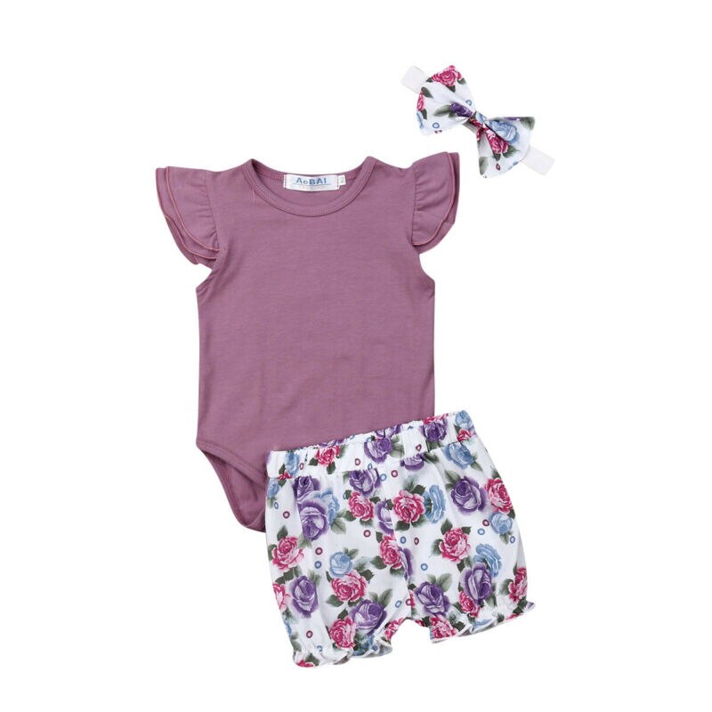 Peuter Baby Baby Meisje Kleding Romper + Shorts Hoofdband Casual Outfits Set 0-18 M