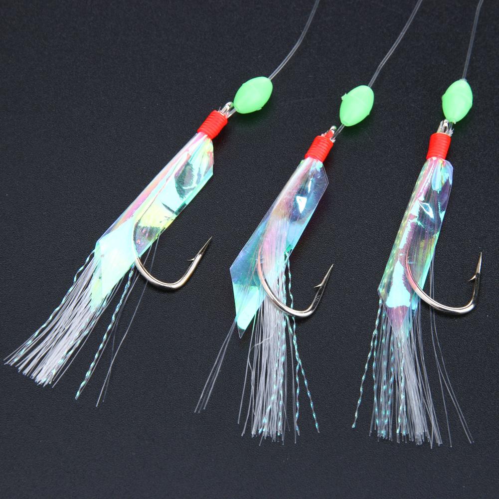 5 unids/set de acero al carbono caballa plumas bajo bacalao atraer la pesca en el mar de pesca luminosa gancho triple pesca con cebo de alambre