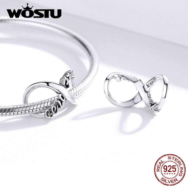 Wostu Infinity Liefde Kralen 925 Sterling Zilver Beste Vriend Charms Fit Originele Armband Hanger Vriendschap Sieraden CQC1344