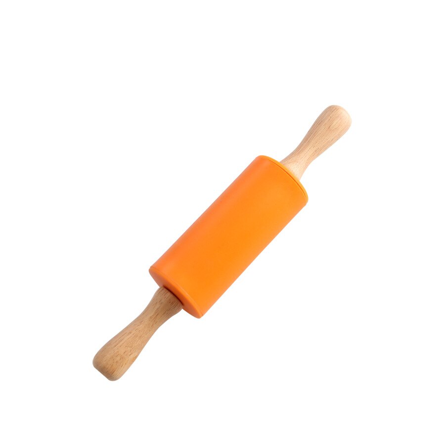 Rodillo de silicona con mango de madera antiadherente, rodillo para masa y harina, utensilios de cocina para hornear, navidad: orange S