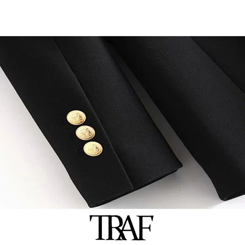 Blazer preto vintage com bolsos manga longa traf, veste feminina chique