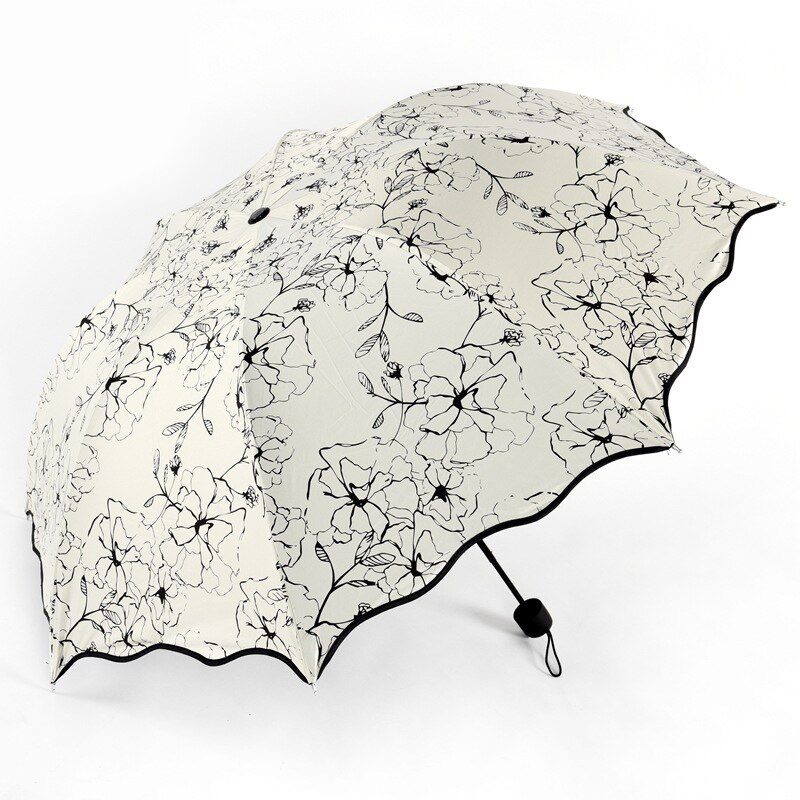 Hibiscus peinture parapluie pliant pour femmes hommes poche blanche Parasol pluvieux Anti-UV imperméable Portable noir revêtement parapluies: Black