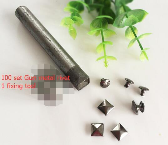 1set Square Rivet Fixing tool kit+ 100set 8 Pyramid Studs Rivet Nailhead Spike Square Leather Craft DIY Rock Punk: Gun metal
