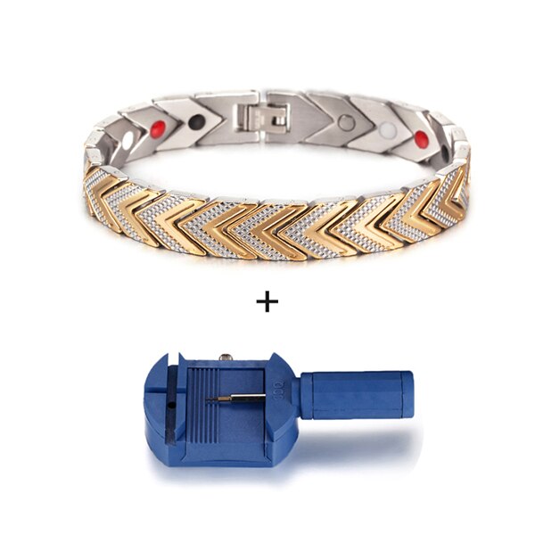 Vinterly Magnetische Armbanden Voor Vrouwen Mannen Goud-Kleur Roestvrij Staal Gezondheid Energie Germanium Chain Link Armbanden En Armbanden Heren: steel gold with tool