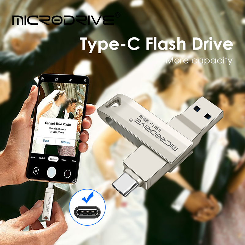 type-c Mini 2 IN 1 metal waterproof USB 3.0 flash drive for fast photo transfer Type-c 64GB 128GB 256GB Cle