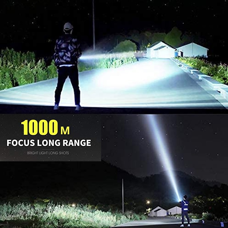 Linterna LED súper potente, linterna resistente al agua, linterna recargable por USB CREE XHP70, linterna Ultra brillante para acampar y cazar
