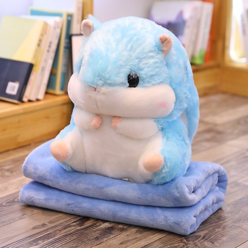 Söt hamster kudde kudde varm hand kudde korall fleece filt multifunktionell filt kudde födelsedag heminredning: Blå