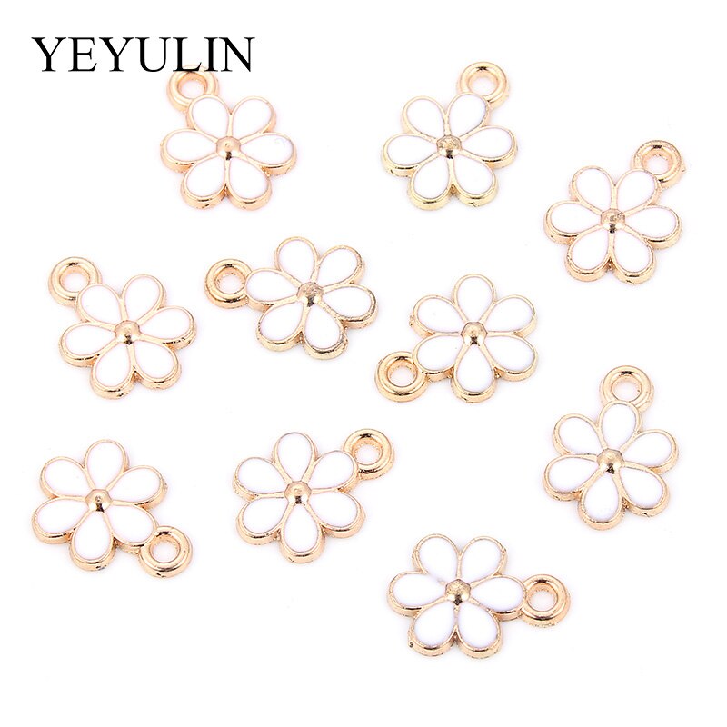 10PCs Gold-Ton Emaille Weiß Blume Charms Anhänger Öl Tropfen Für Frauen DIY Schmuck Ohrringe Halskette Zubehör: Style1