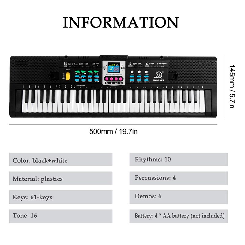 MQ 61 Keys Electronic Piano Digital Music Electronic Keyboard Musical Instrument with Microphone for Kids Beginners