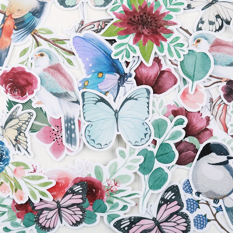 Autocollants oiseaux et papillons de la forêt, étiquette décorative pour livre d&#39;étudiant, Stickers d&#39;artisanat et de Scrapbooking, jouets pour enfants, 25 pièces