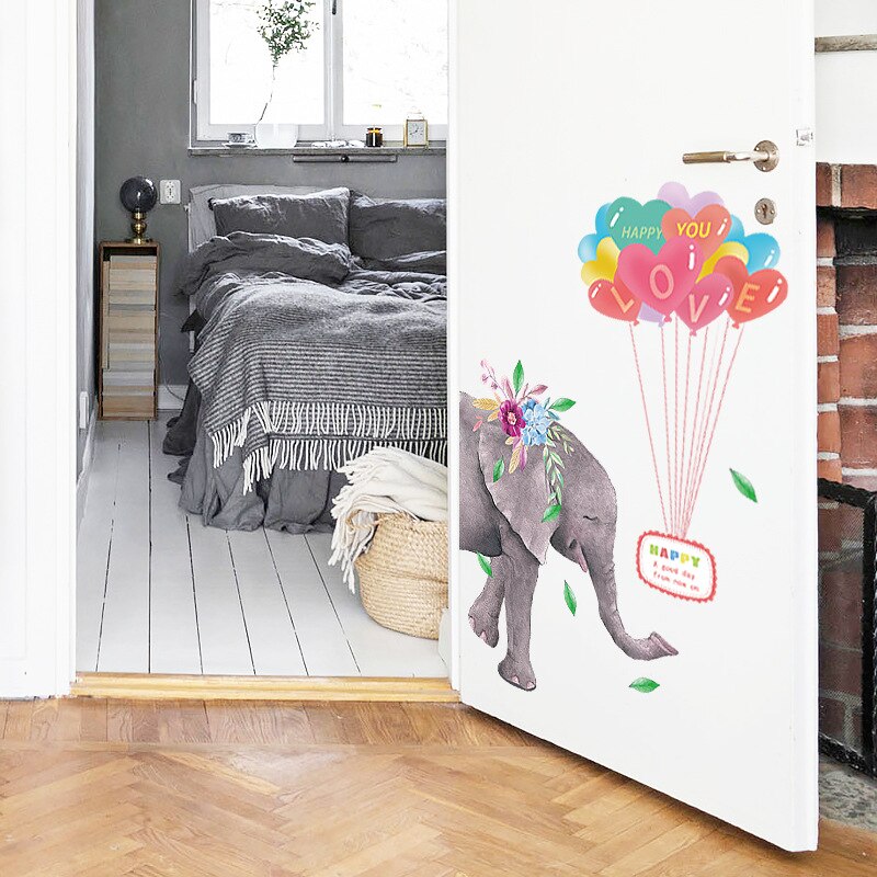 Tegneserie elefant balloner wallsticker baby børneværelse soveværelse boligdekorationer vægkant tapet vægmaleri børneværelse dørklistermærker
