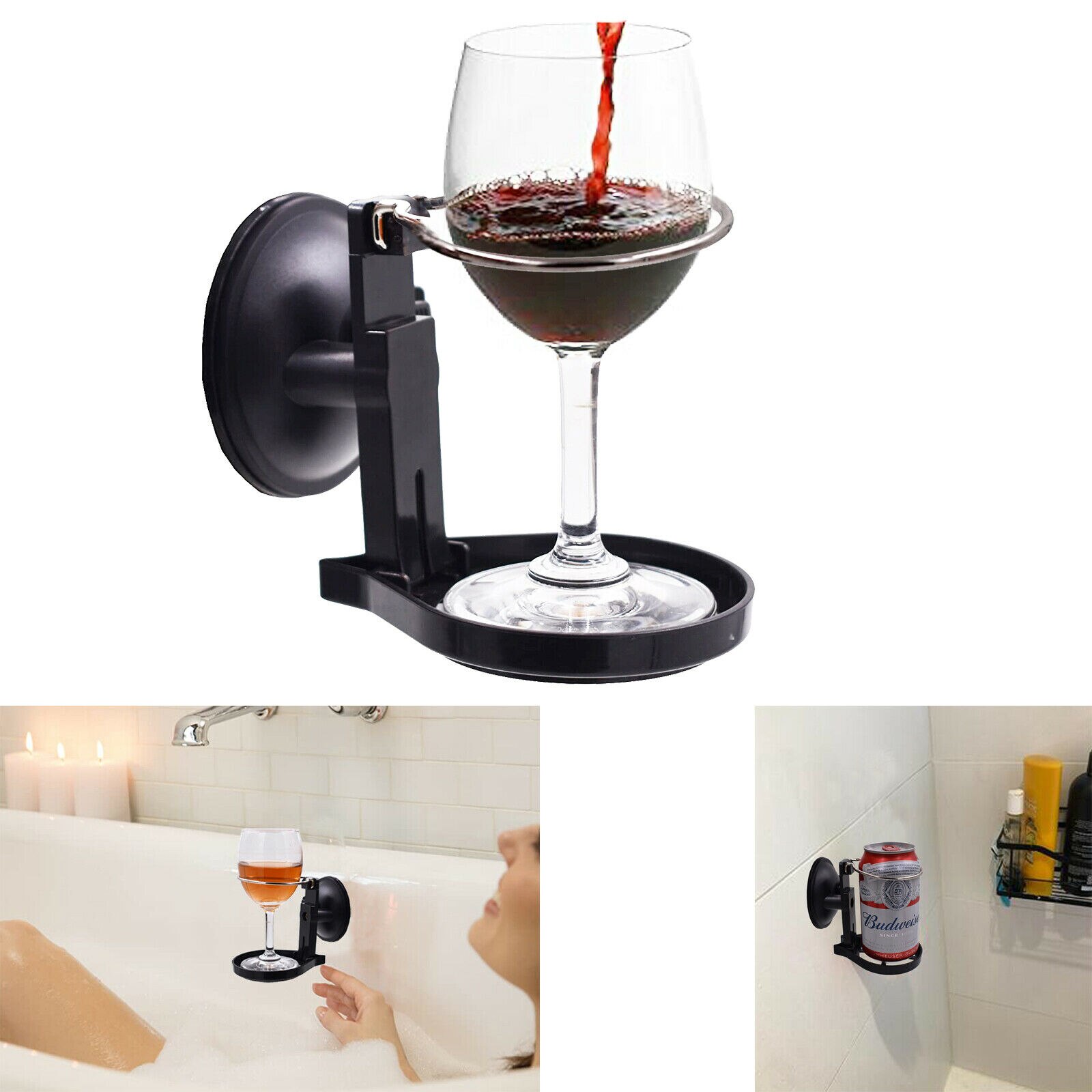 Bath &amp; Shower Cup holder Caddy Beer &amp; Wine Suction Cup Drink Shower Beer Holder