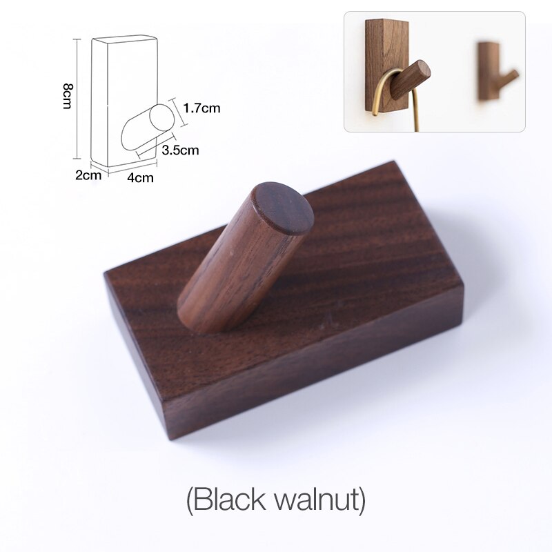1 stk massivt træ håndklæde knage væg dekorative kroge håndklædeholder single organizer bøjler multifunktionelle kroge: H08