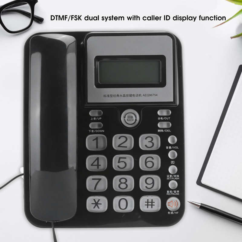 AEQ96754 Home Office Telephone Single Line Corded Desk Phone with Caller ID Time Display
