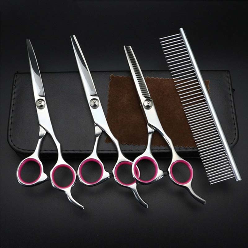 Stainless steel pet grooming scissors with up and down curved scissors with sharp scissors scissors set of pet tools: 4pcs