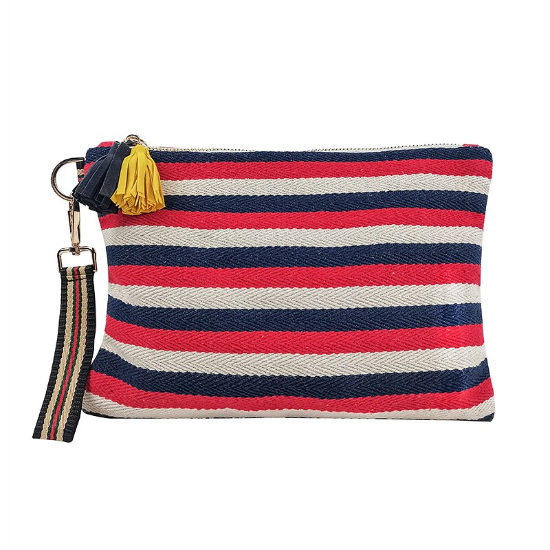 Cosmetic Bag Women Striped Makeup Case Organizer Korean Tassel Cosmetic Pouch Necesserie Travel Toiletry Bag Canvas Beauty Case: Colorful