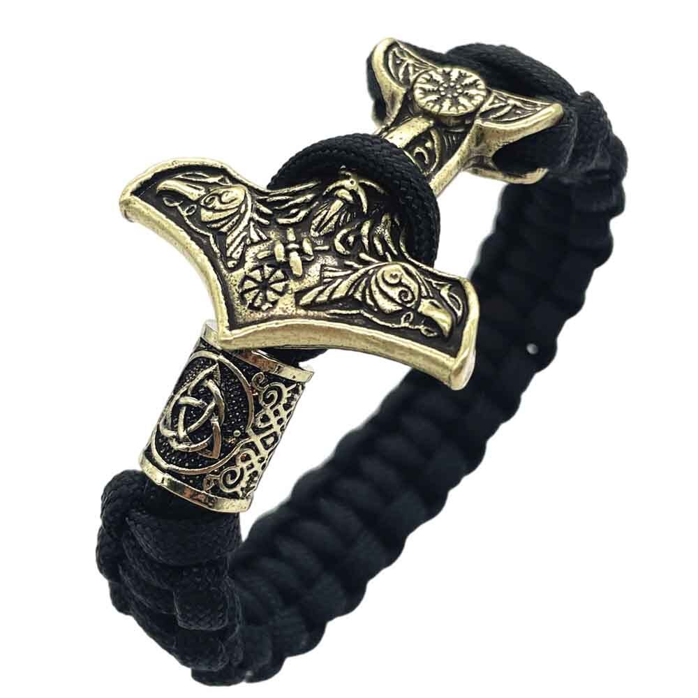 Norse Vikings Aegishjalmur młot thora Mjolnir Odin Raven Viking mężczyźni bransoletka słowiańska bransoletka: Trinity Bronze / 21 cm