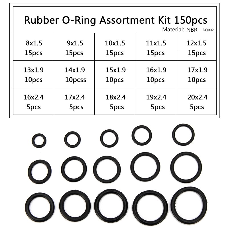 Pcp diy nbrシールoリング耐久性のあるガスケット交換ゴムワッシャーCS1mm 1.5ミリメートル1.9ミリメートル2.4ミリメートルOD6-30mm 15サイズ150ピース/セットDQ002