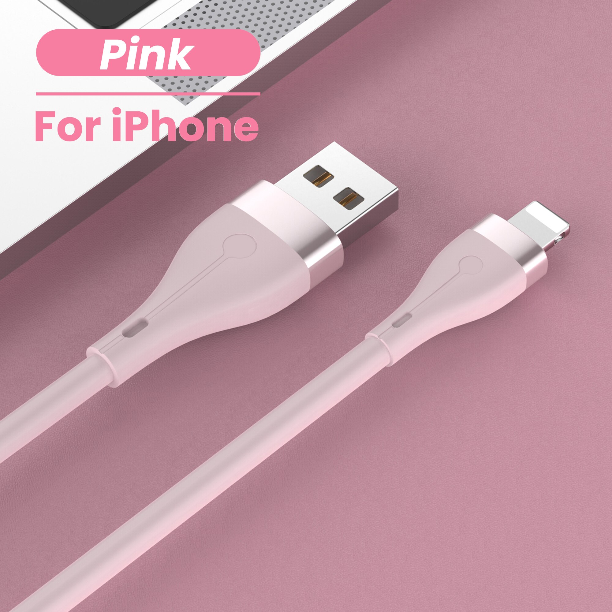 Schnelle Ladung USB Kabel für iPhone 12 11 XS X 8 7 6S 5S 2,4 EINE Flüssigkeit Silikon USB Kabel Ladegerät praktisch Ladung Datenkabel: Rosa Pro iPhone