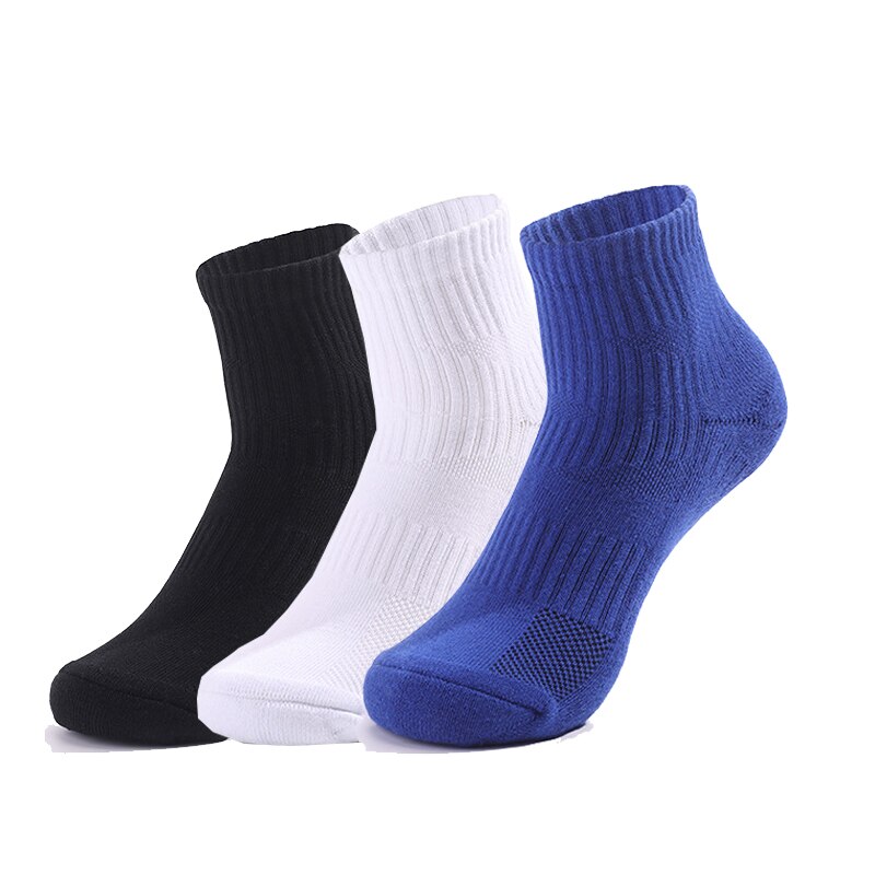 3 pares de toalha grossa única absorver suor meias de basquete unisex exercício de fitness wear macio confortável caminhadas ciclismo meias: black white blue