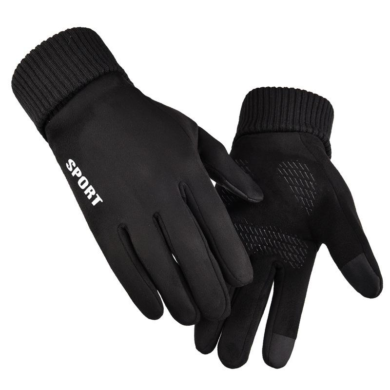 Winter Men's Suede Gloves Windproof and Warm Plus Fleece Thickening Riding and Driving Motorcycle Cold-Proof Touch Screen Gloves