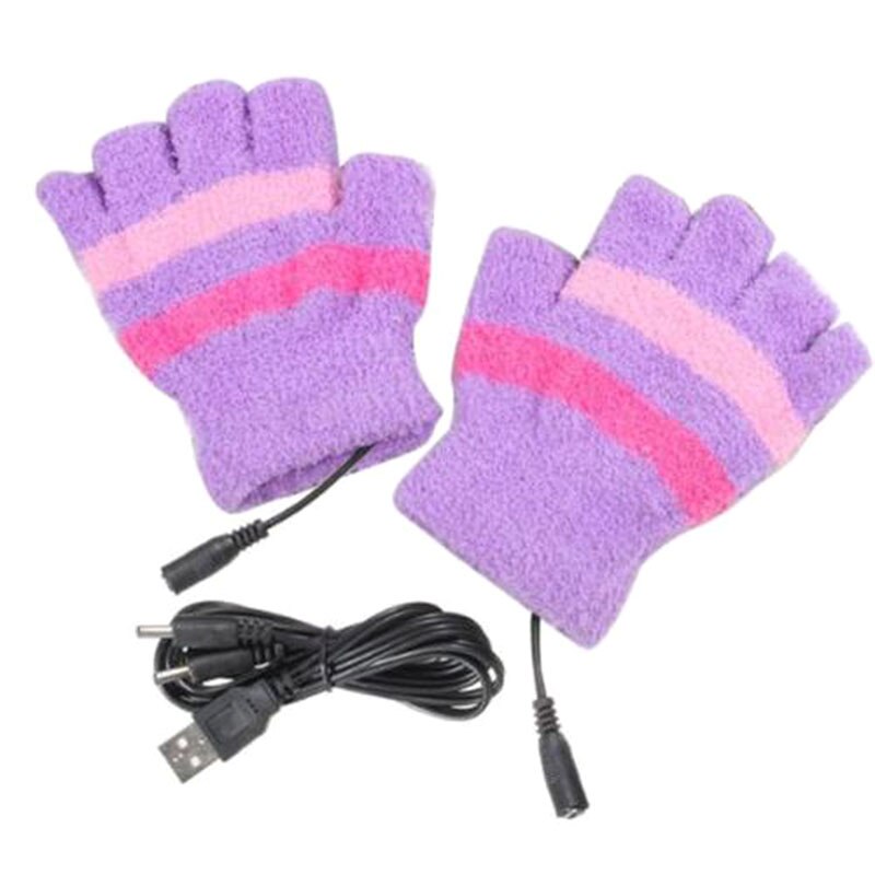 1 par usb drevne elektriske opvarmningshandsker vinter termiske usb opvarmede handsker elvarme handske opvarmede handsker varmere: Lilla
