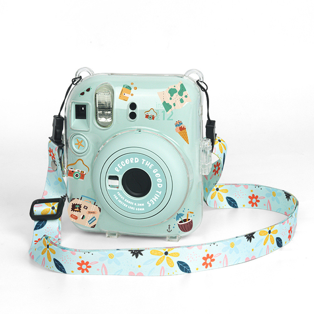 Funda transparente para cámara Fujifilm Instax Mini 12, funda protectora para bolsa de transporte con correa para el hombro, bolsa de almacenamiento de tres piezas