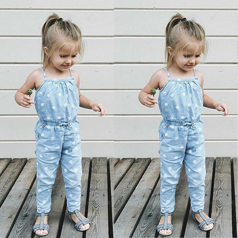 Pudcoco, ropa para niñas pequeñas, pantalones vaqueros sin mangas con babero, mono con tirantes de lunares, pantalones, conjuntos de verano para niños, pelele