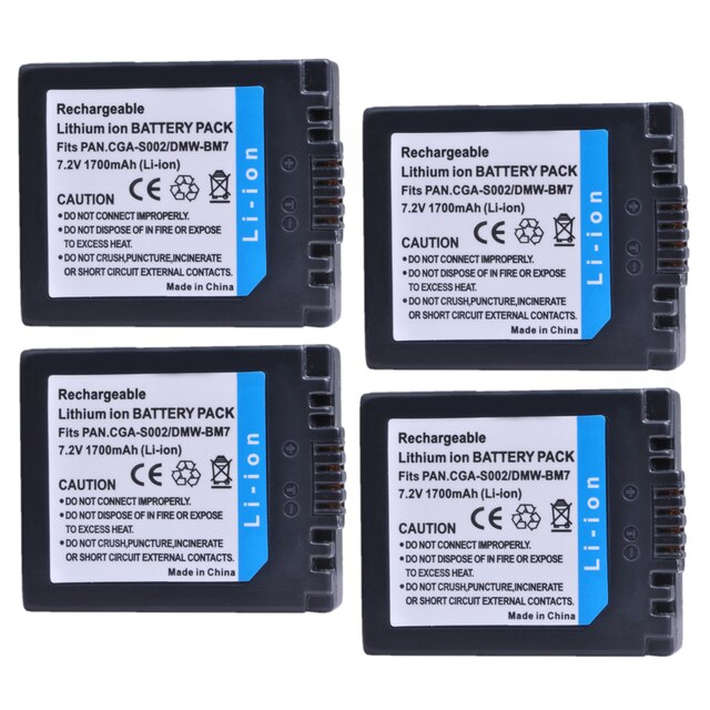 1700mAh CGA-S002 DMW-BM7 CGA S002e batterie pour Panasonic DMC-FZ10 FZ15 FZ2 FZ20 FZ3 FZ4 FZ5 CGA S002 DMW BM7 CGA-S002E Batterie: 4 pack
