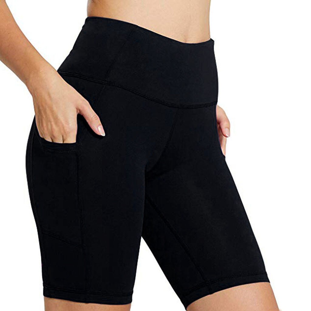 Calças femininas puro bolso cintura alta hip estiramento correndo cinco pontos leggings calças curtas leggings leginsy damskie #50