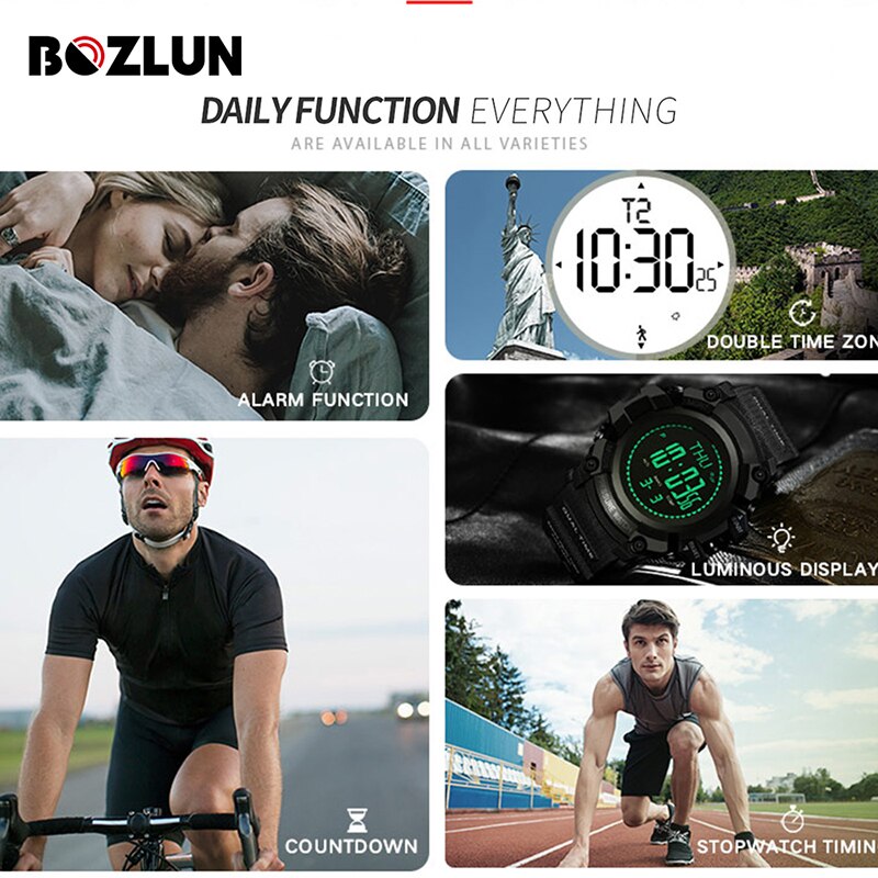 Bozlun-montre sport connectée pour hommes, multifonction, cadran 3atm, montre sportive, altimètre, thermomètre