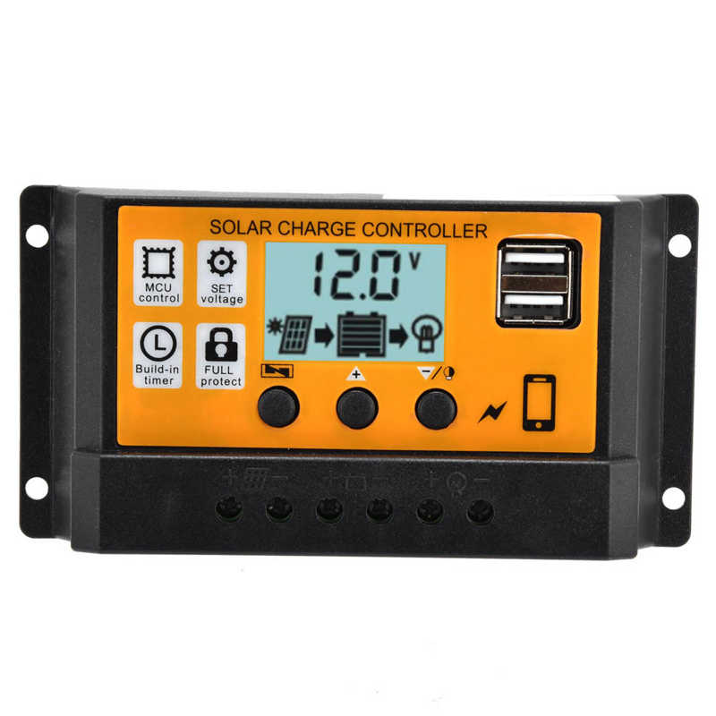 Solar Charge Controller Solar Panel Charge Controller Charging Control Regulator Smart Charge Controller LCD Display for: 10A