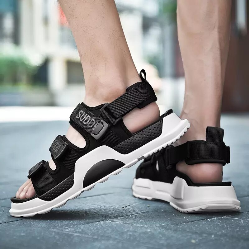 Troadlop gladiator mænd sandaler behagelige strappy sko afslappet sommer fodtøj rom stil strand sko til mænd: Sort / 41