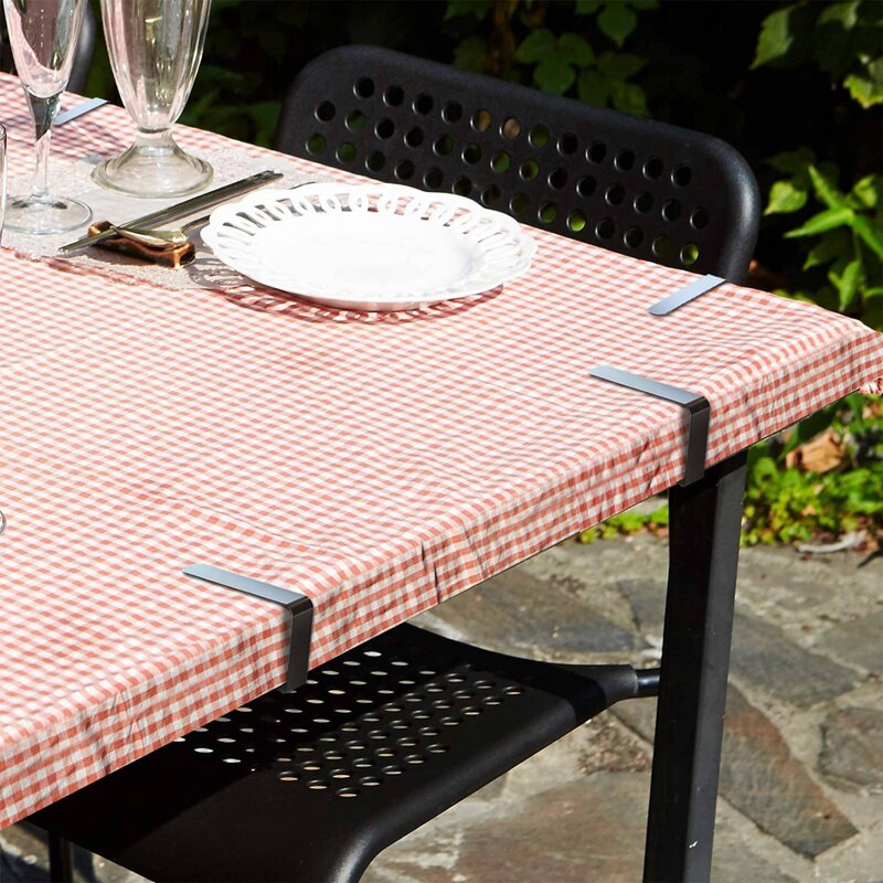 Lot de 8 pinces à nappe en acier inoxydable, support pour nappe de pique-nique noir réglable et antidérapant