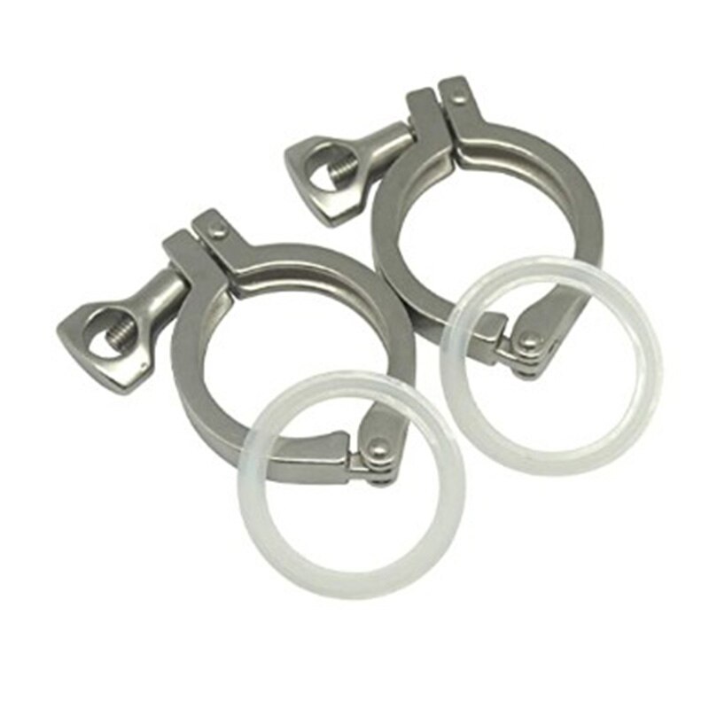 2Pcs Tri-Clamp Steel Single Pin Heavy Duty Tri Clamp with Wing Nut for Ferrule TC with Silicone Gasket 2 Inch