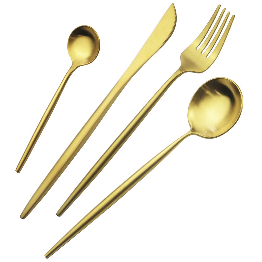 6 stk/sæt mat guld bestik sæt 304 rustfrit stål service sæt kniv gaffel dessert ske spisestel køkken sølvtøj sæt