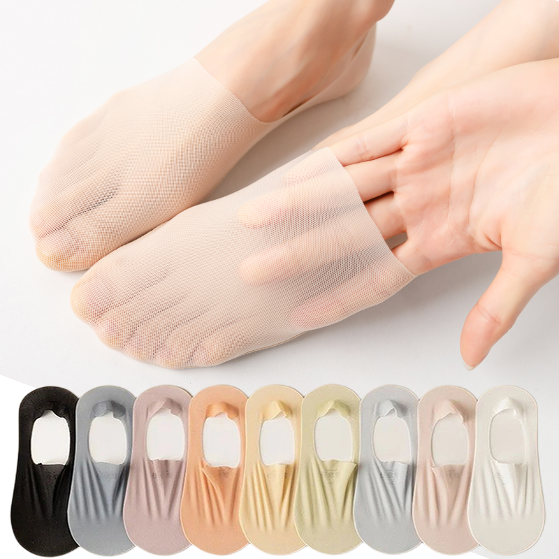 5Pairs Women Invisible Boat Socks Breathable Silicone Non-slip Ultra-thin Sock Slippers Elastic Ice Silk Low Sox