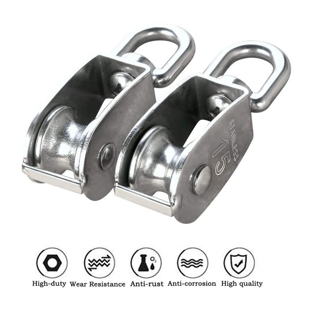 12 Pcs M15 Single Pulley Block 304 Stainless Steel Hang Wire Pulley Roller Swivel Lifting Wire Rope Cable Towing Wheel