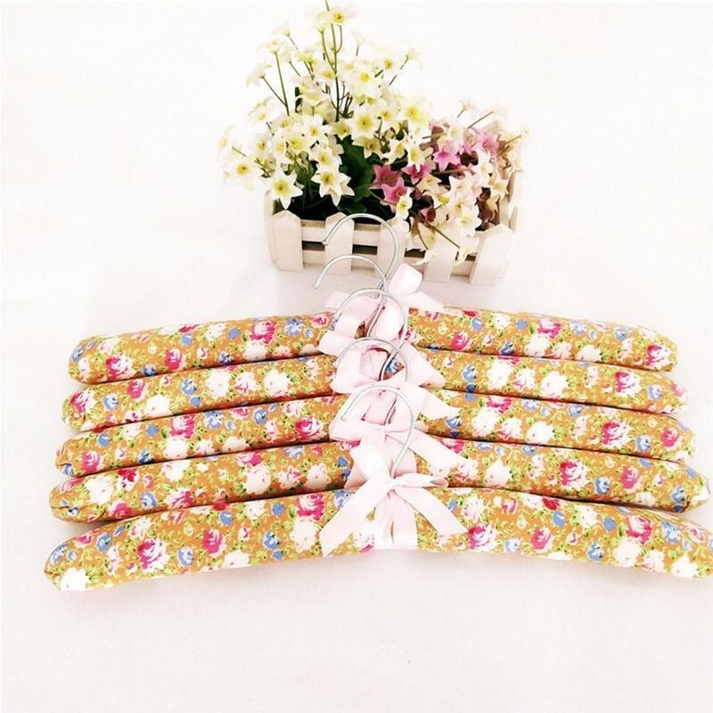 Lot de 5 cintres rembourrés en éponge à fleurs colorées, antidérapants, en satin de coton
