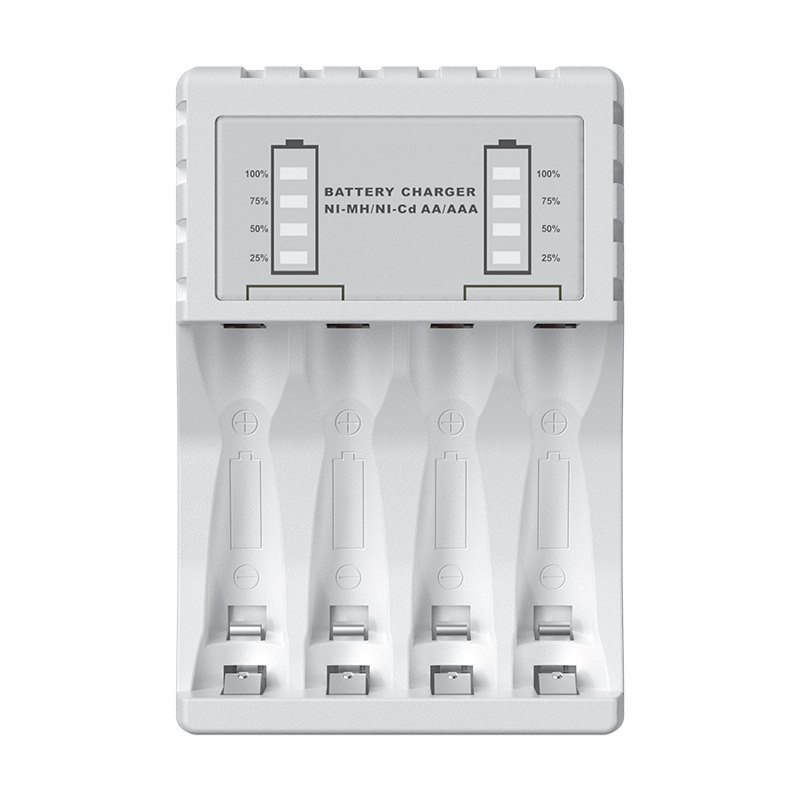 4 Slots Battery Charger With LED Intelligent Display Charger For 1.2V Ni-MH/Ni-Cd Rechargeable Batteries AAA/AA Battery Charger: WHITE