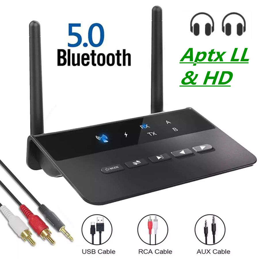 80M Bluetooth 5,0 transmisor receptor Bypass Aptx LL adaptador de Audio inalámbrico de baja latencia 3,5mm AUX RCA Jack para PC TV auriculares: Default Title
