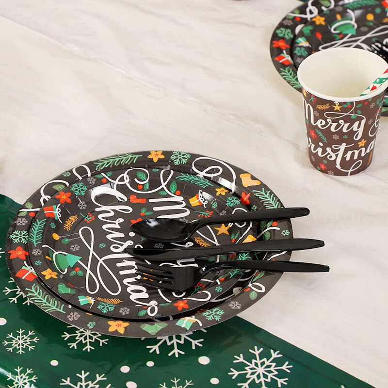 Juego de vajilla desechable para de Feliz Navidad, platos de papel, taza, decoración para la mesa de Navidad para el hogar, decoraciones para de navidad