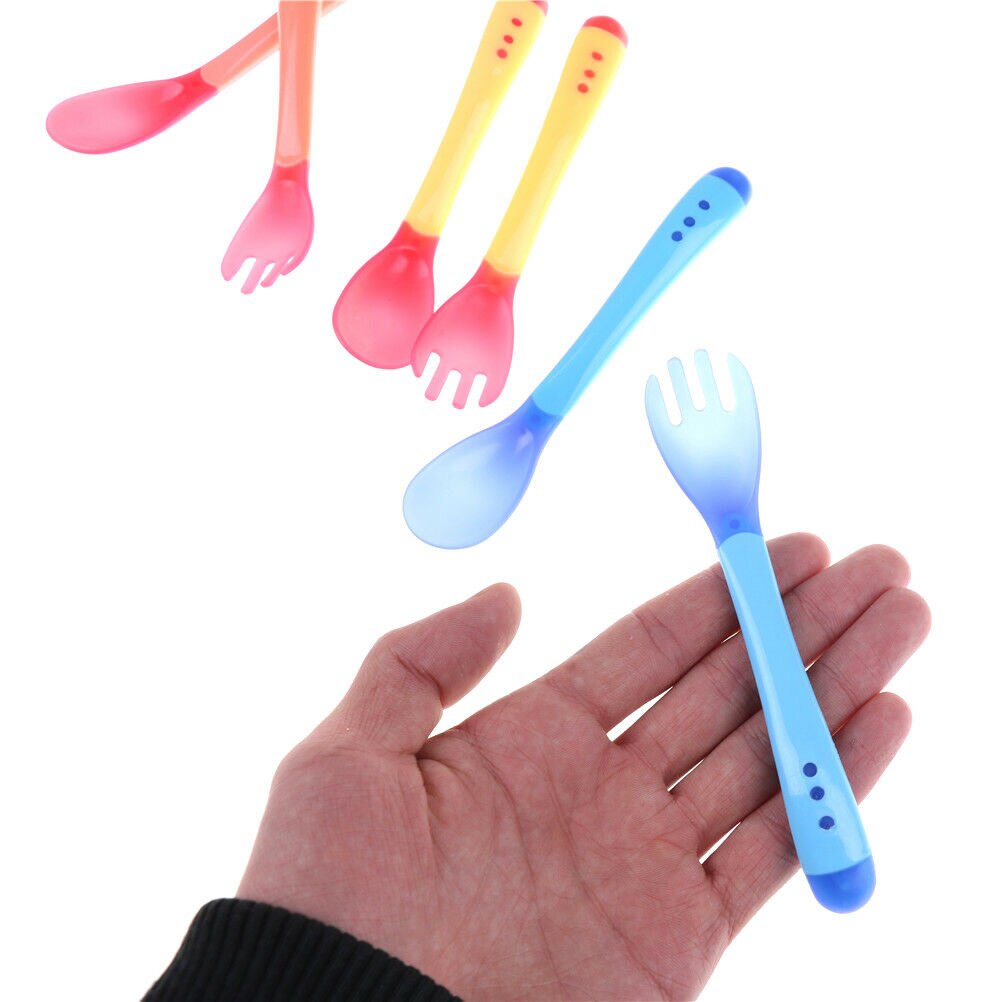 Baby silikon sked babysäkerhet temperaturavkännande barn barn bestick matningsskedar